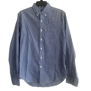 American Eagle Prep Fit Striped Button Down Shirt Blue White Men’s Small